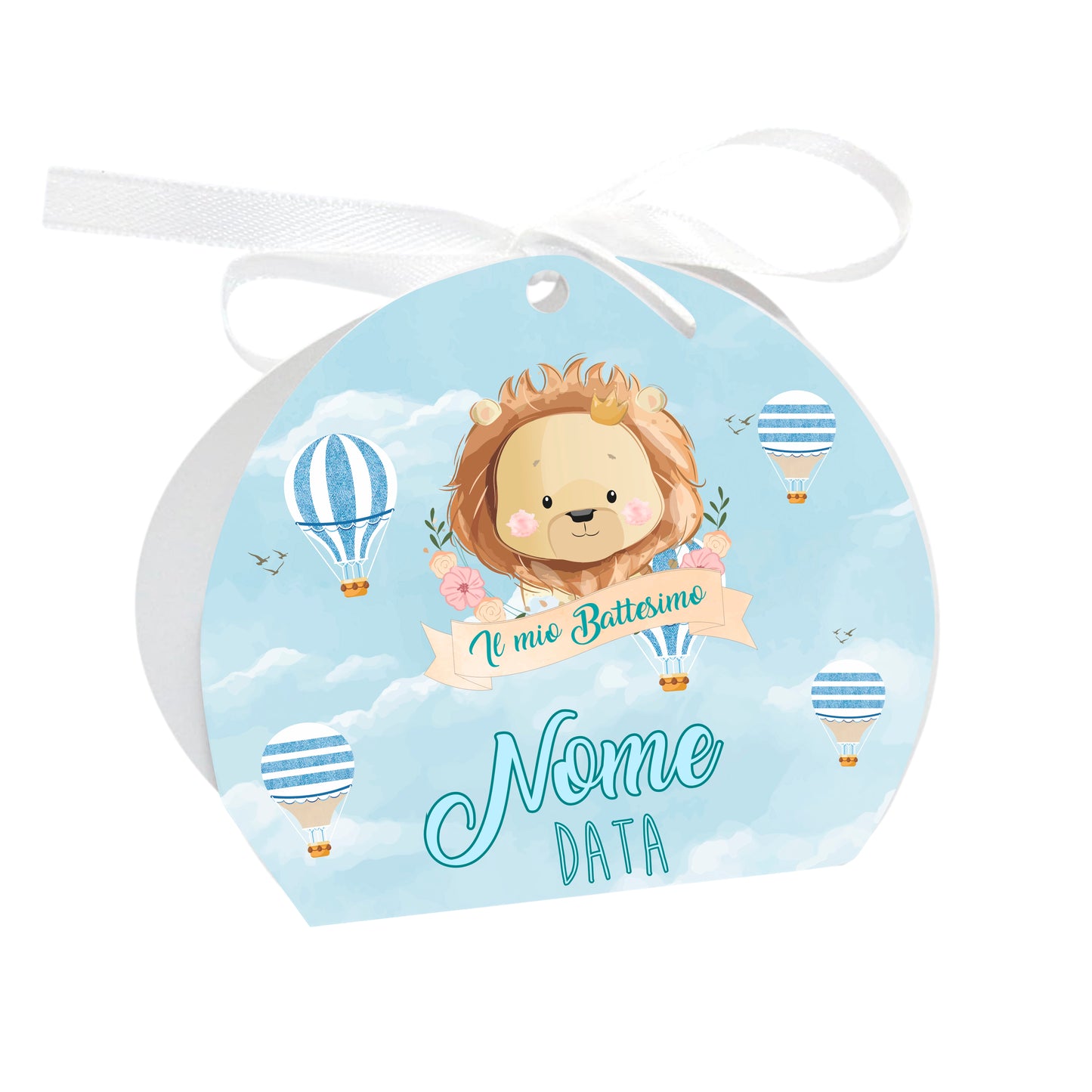 GLOBAL Scatole Portaconfetti per Battesimo Personalizzate - LEONE BIMBO - Scatoline Bomboniere battesimo con nastrino personalizzato MADE IN ITALY