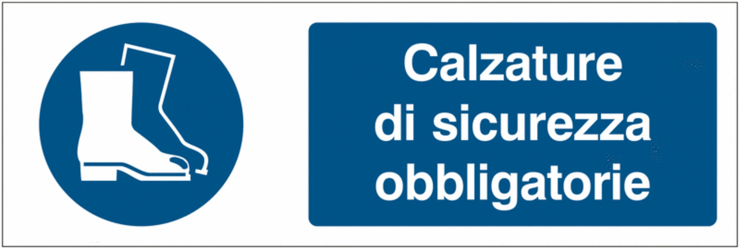 GLOBAL CARTELLO SEGNALETICO UNI - Calzature di sicurezza obbligatorie - Adesivo Extra Resistente, Pannello in Forex, Pannello In Alluminio