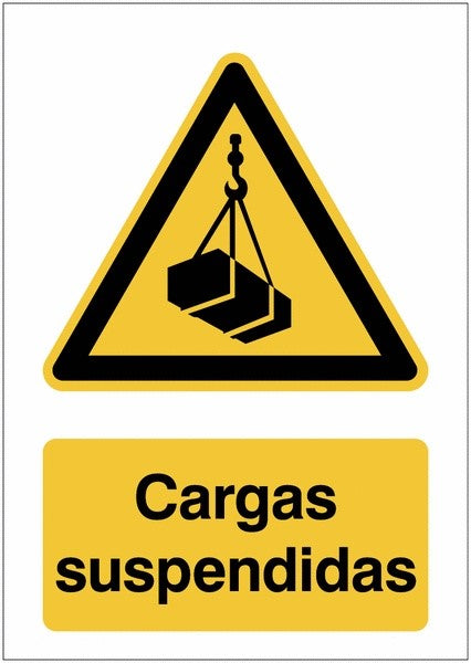 GLOBAL CARTELLO SEGNALETICO - Cargas suspendidas - Adesivo Extra Resistente, Pannello in Forex, Pannello In Alluminio