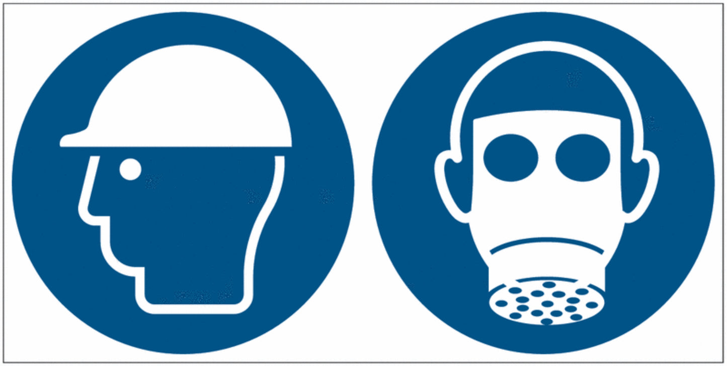 GLOBAL CARTELLO SEGNALETICO UNI - Casco e maschera antigas obbligatori - Adesivo Extra Resistente, Pannello in Forex, Pannello In Alluminio