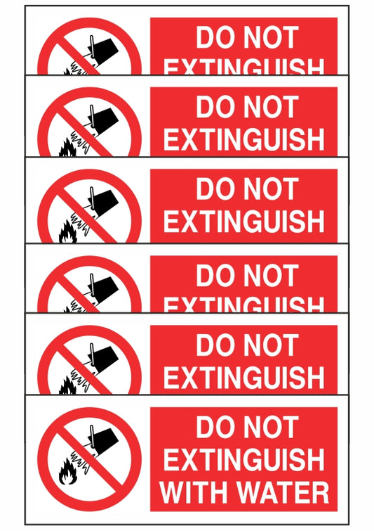 KIT DI 6 ADESIVI UNI - DO NOT EXTINGUISH WITH WATER - Pittogramma ISO 7010 Con Stampa Diretta U.V. (IDEALE ANCHE PER ESTERNO)