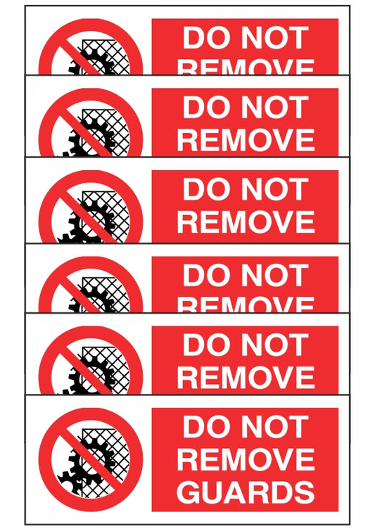 KIT DI 6 ADESIVI UNI - DO NOT REMOVE GUARDS - Pittogramma ISO 7010 Con Stampa Diretta U.V. (IDEALE ANCHE PER ESTERNO)