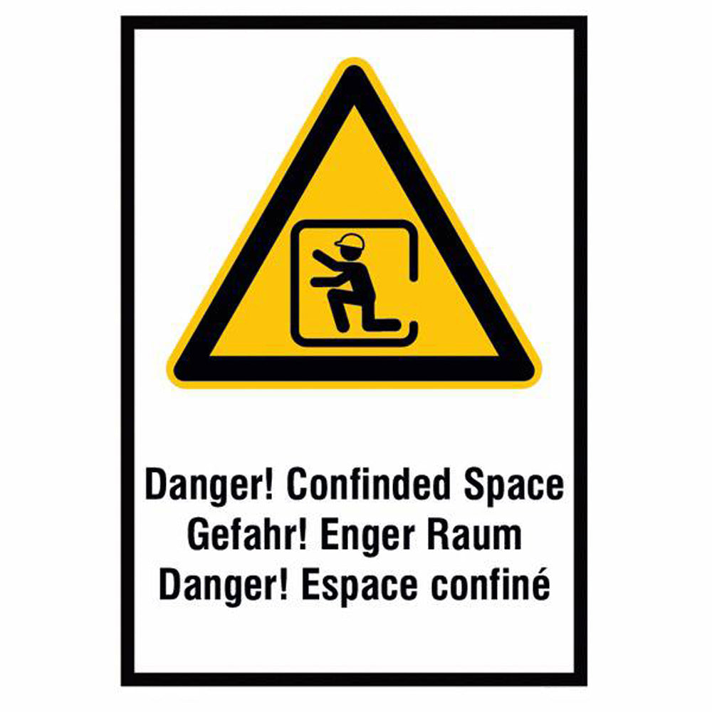 GLOBAL CARTELLO SEGNALETICO - Danger! Confinded Space Gefahr! Enger Raum Danger! Espace confiné - Adesivo Extra Resistente, Pannello in Forex, Pannello In Alluminio