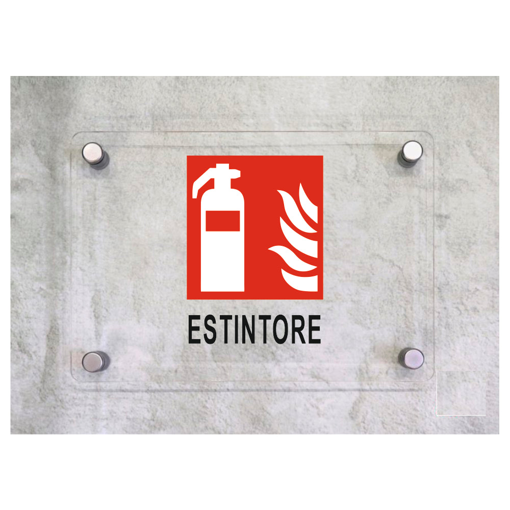 Global Targa Cartello in plexiglass - ESTINTORE - Con Distanziali in acciaio inox, Stampa UV.