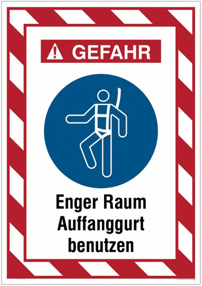GLOBAL CARTELLO SEGNALETICO - Enger Raum, Auffanggurt benutzen - Adesivo Extra Resistente, Pannello in Forex, Pannello In Alluminio
