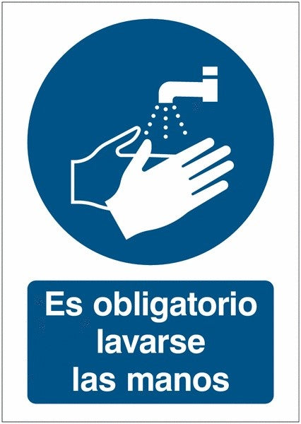 GLOBAL CARTELLO SEGNALETICO - Es obligatorio lavarse las manos - Adesivo Extra Resistente, Pannello in Forex, Pannello In Alluminio