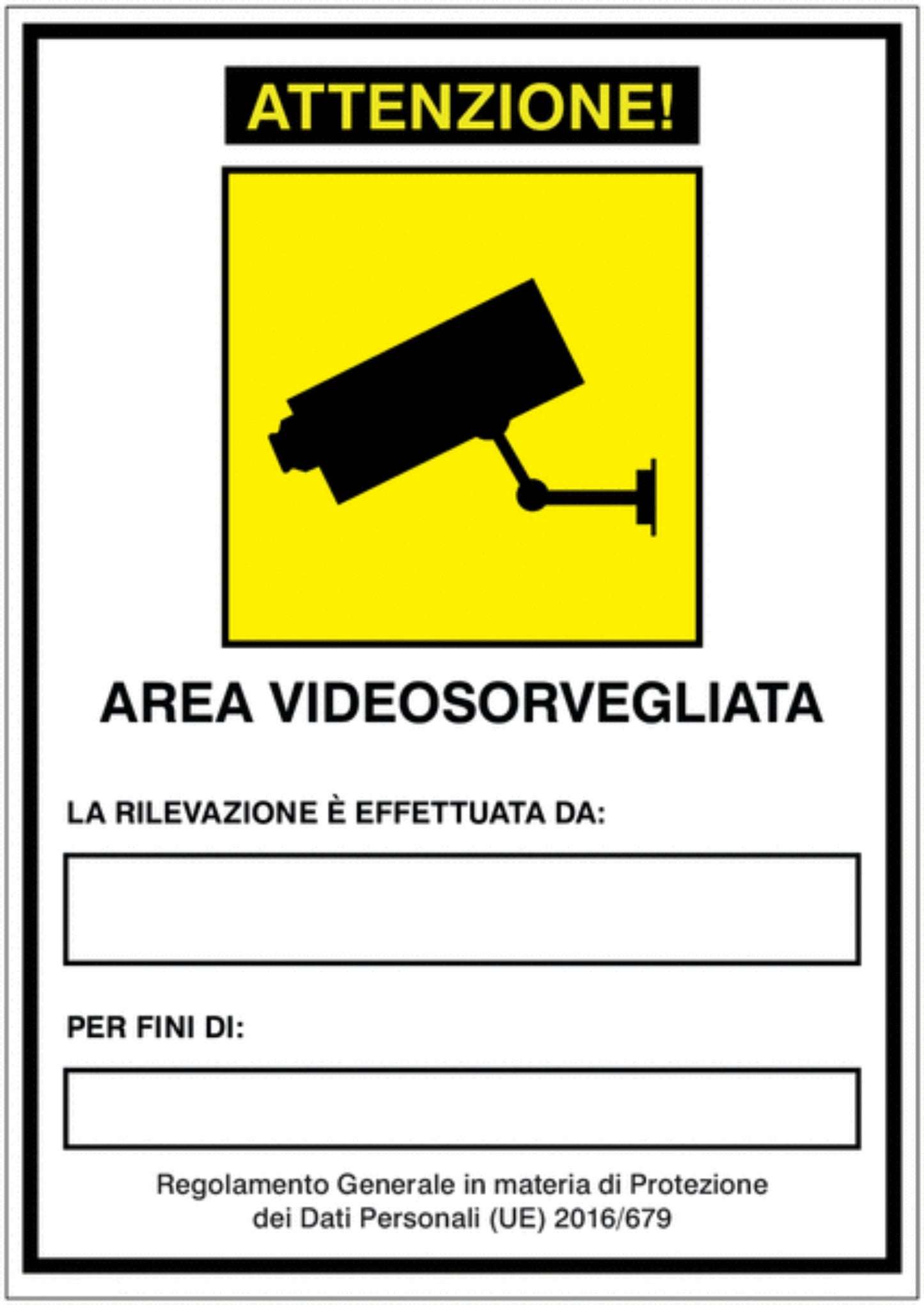 GLOBAL CARTELLO SEGNALETICO - GDPR - AREA VIDEOSORVEGLIATA - Adesivo Extra Resistente, Pannello in Forex, Pannello In Alluminio