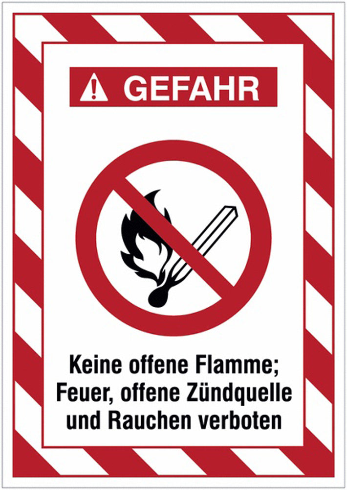 GLOBAL CARTELLO SEGNALETICO - GEFAHR Keine offene Flamme; Feuer, offene Zündquelle und Rauchen verboten - Adesivo Extra Resistente, Pannello in Forex, Pannello In Alluminio