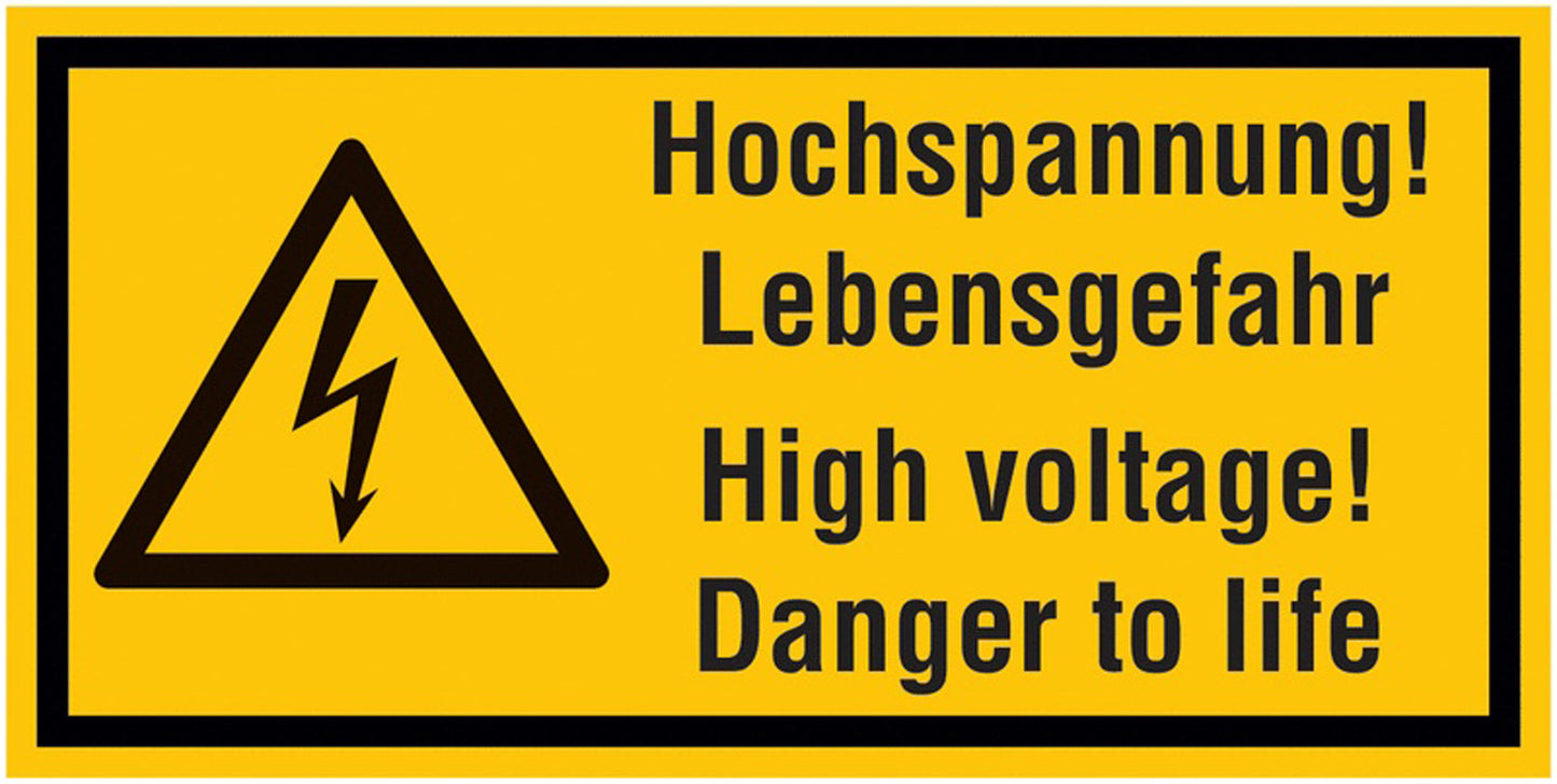 GLOBAL CARTELLO SEGNALETICO UNI - Hochspannung! Lebensgefahr High voltage! Danger to life - Adesivo Extra Resistente, Pannello in Forex, Pannello In Alluminio