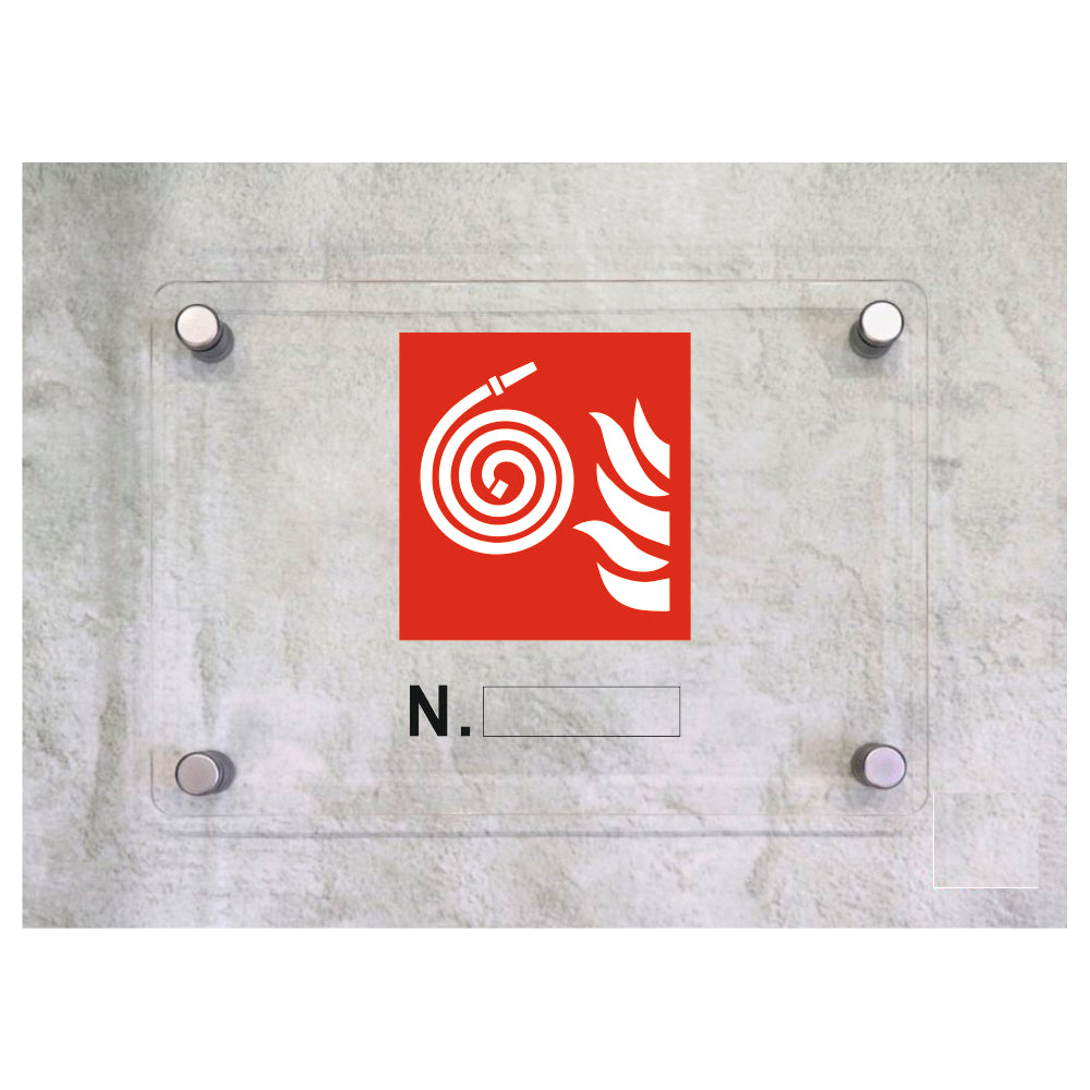 Global Targa Cartello in plexiglass - IDRANTE NR____ - Con Distanziali in acciaio inox, Stampa UV.