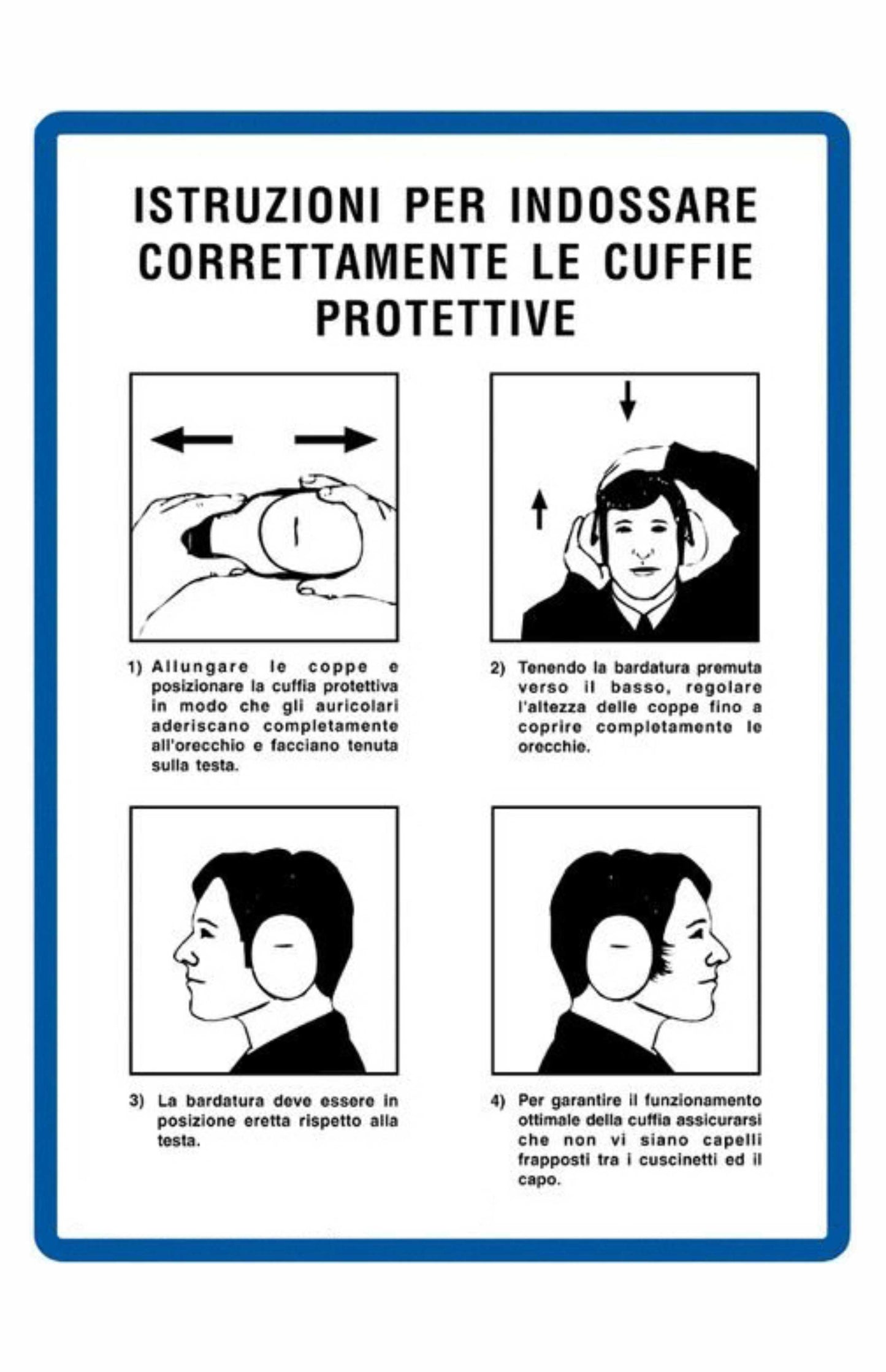 GLOBAL CARTELLO SEGNALETICO - ISTRUZIONI PER INDOSSARE CORRETTAMENTE LE CUFFIE PROTETTIVE - Adesivo Extra Resistente, Pannello in Forex, Pannello In Alluminio