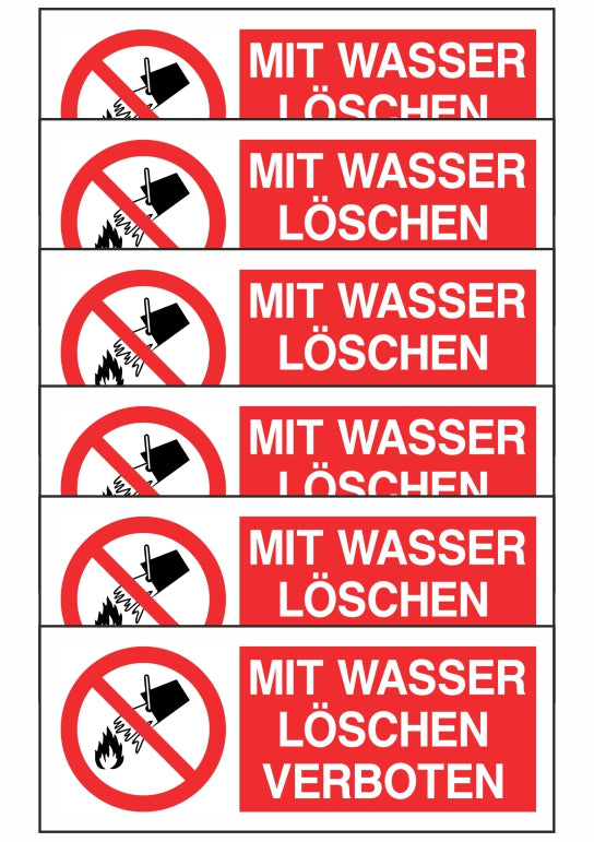 KIT DI 6 ADESIVI UNI - MIT WASSER LOSCHEN VERBOTEN - Pittogramma ISO 7010 Con Stampa Diretta U.V. (IDEALE ANCHE PER ESTERNO)