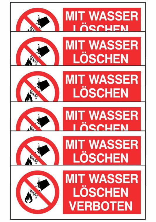 KIT DI 6 ADESIVI UNI - MIT WASSER LOSCHEN VERBOTEN - Pittogramma ISO 7010 Con Stampa Diretta U.V. (IDEALE ANCHE PER ESTERNO)