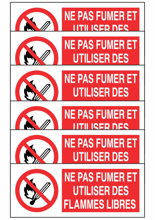 GLOBAL KIT DI 6 ADESIVI UNI - NE PAS FUMER ET UTILISER DES FLAMMES LIBRES - Pittogramma ISO 7010 Con Stampa Diretta U.V. (IDEALE ANCHE PER ESTERNO)