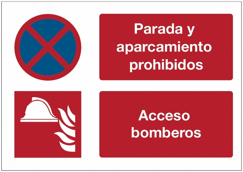 GLOBAL CARTELLO SEGNALETICO - Parada y aparcamiento prohibidos - Acceso bomberos - Adesivo Extra Resistente, Pannello in Forex, Pannello In Alluminio