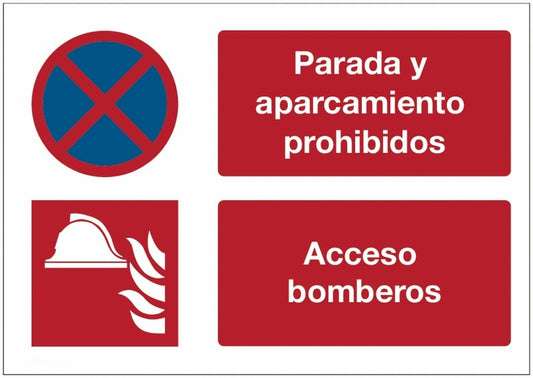 GLOBAL CARTELLO SEGNALETICO - Parada y aparcamiento prohibidos - Acceso bomberos - Adesivo Extra Resistente, Pannello in Forex, Pannello In Alluminio