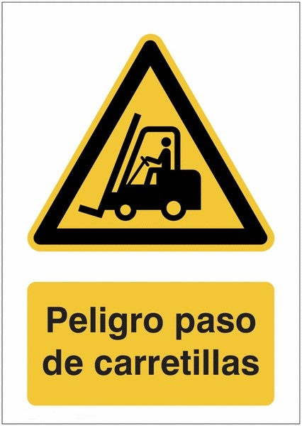 GLOBAL CARTELLO SEGNALETICO - Peligro paso de carretillas - Adesivo Extra Resistente, Pannello in Forex, Pannello In Alluminio