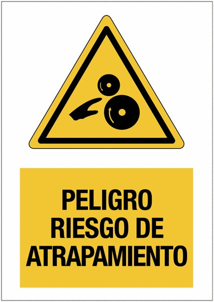 GLOBAL CARTELLO SEGNALETICO - Peligro riesgo de atrapamiento - Adesivo Extra Resistente, Pannello in Forex, Pannello In Alluminio