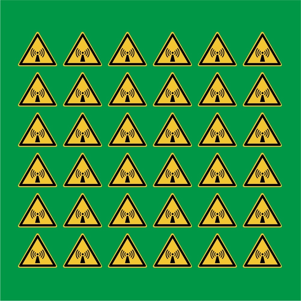 PACCO DA 6 KIT DI 6 ADESIVI TRIANGOLARI - Pericolo radiazioni non ionizzanti - Pittogramma ISO 7010 Con Stampa Diretta U.V.