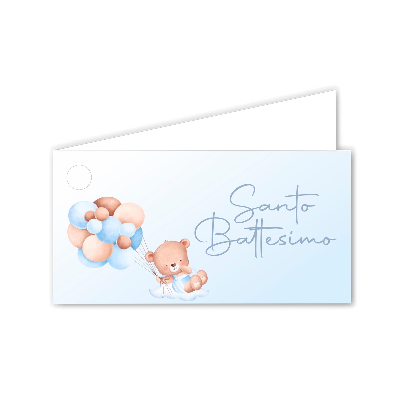 GLOBAL Bigliettini Bomboniera per Battesimo Personalizzato - ORSETTO BIMBO - Bigliettini Bomboniera con piega, Bigliettini Bomboniera tondo, Personalizzati con Nome e Data, MADE IN ITALY