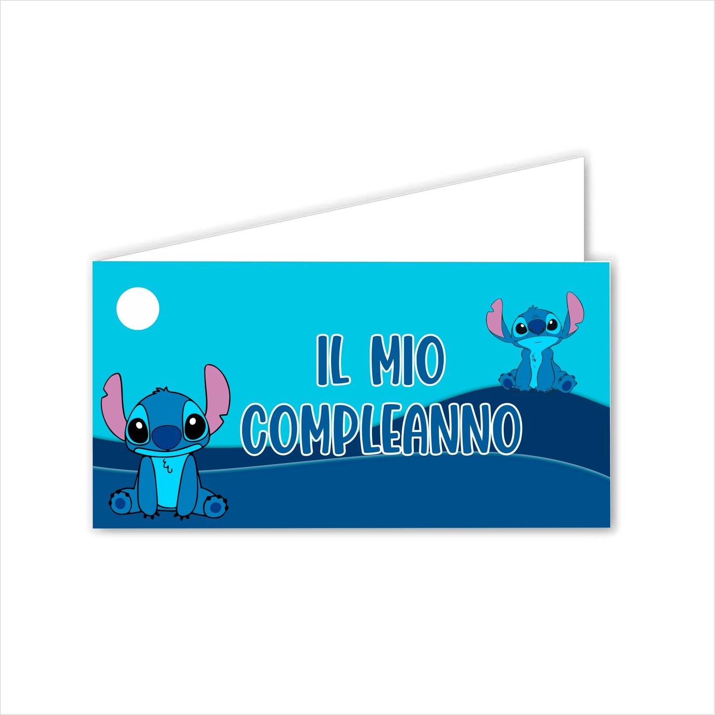 GLOBAL Bigliettini Bomboniera per Compleanno Personalizzato - LILO E STITCH - Bigliettini Bomboniera con piega, Bigliettini Bomboniera tondo, Personalizzati con Nome e Data, MADE IN ITAL