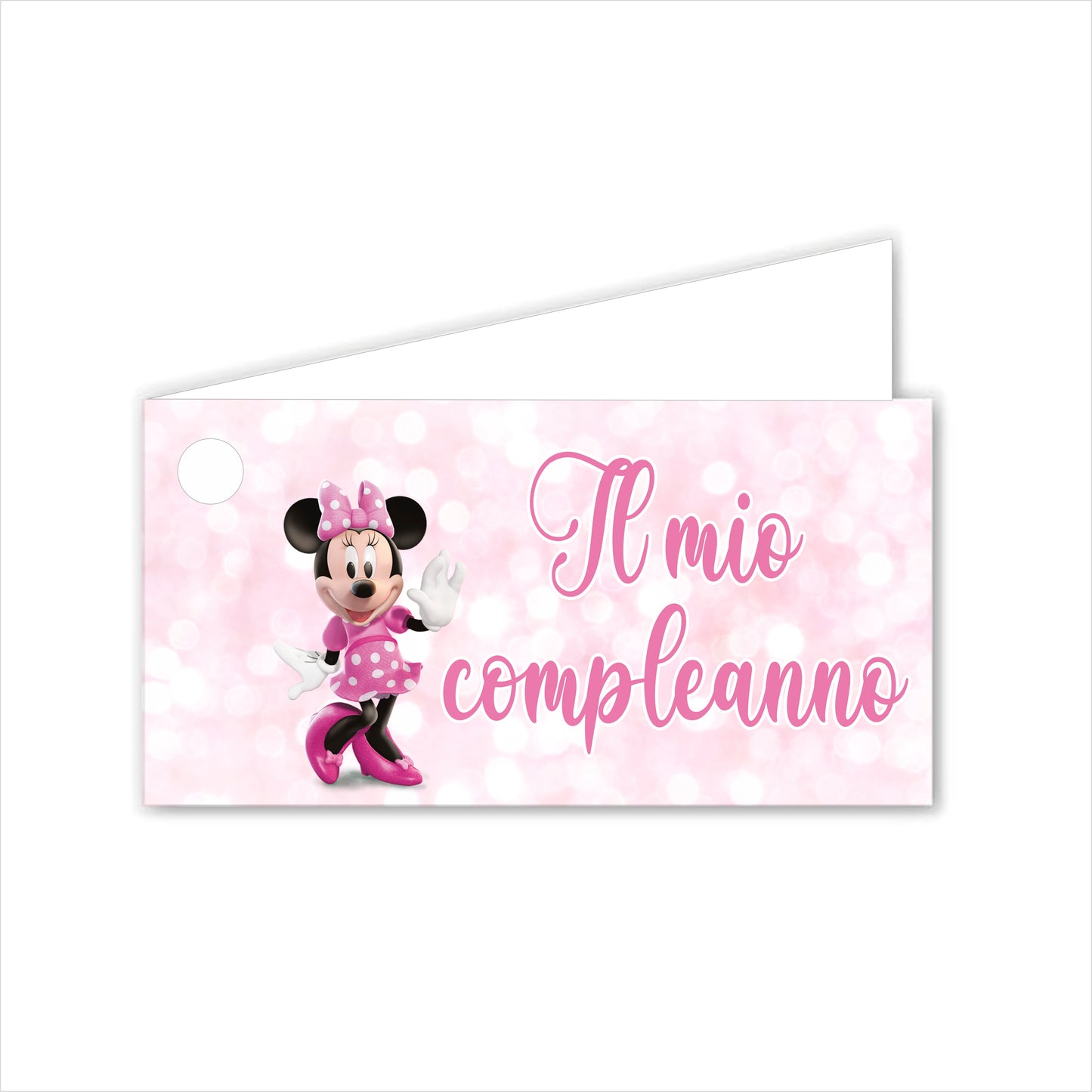 GLOBAL Bigliettini Bomboniera per Compleanno Personalizzato - MINNIE - Bigliettini Bomboniera con piega, Bigliettini Bomboniera tondo, Personalizzati con Nome e Data, MADE IN ITALY