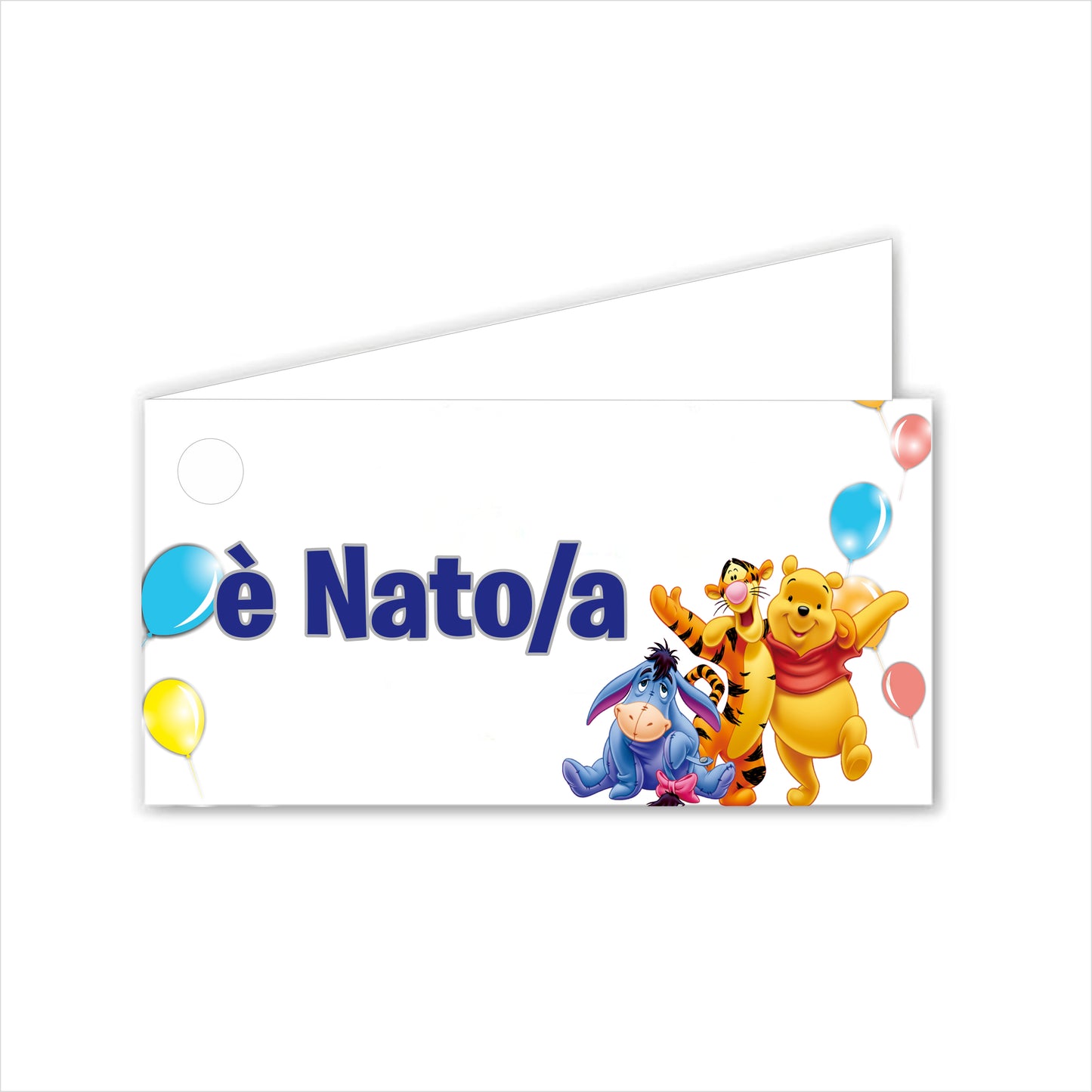 GLOBAL Bigliettini Bomboniera per Nascita Personalizzato - WINNIE THE POOH AND FRIENDS - Bigliettini Bomboniera con piega, Bigliettini Bomboniera tondo, Personalizzati con Nome e Data, MADE IN ITALY
