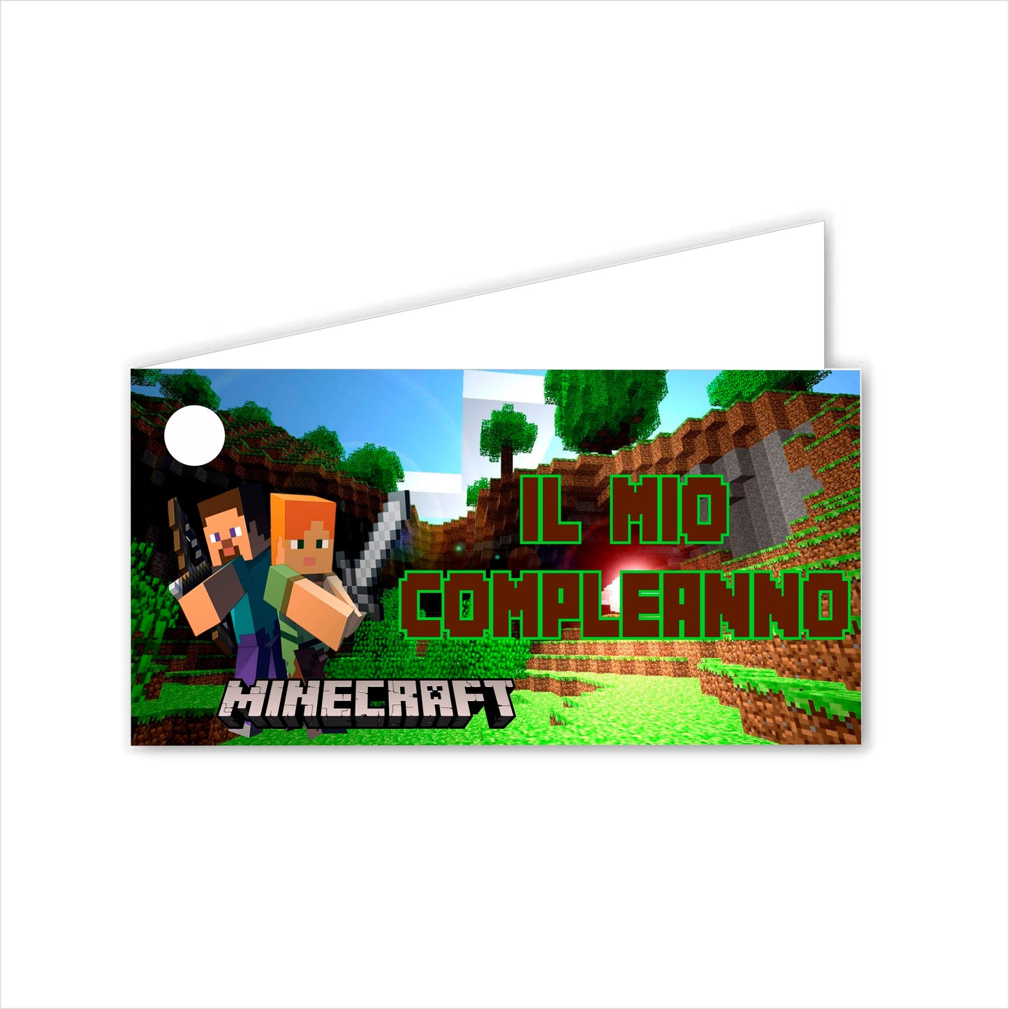 GLOBAL Bigliettini Bomboniera per Compleanno Personalizzato - MINECRAFT - Bigliettini Bomboniera con piega, Bigliettini Bomboniera tondo, Personalizzati con Nome e Data, MADE IN ITALY