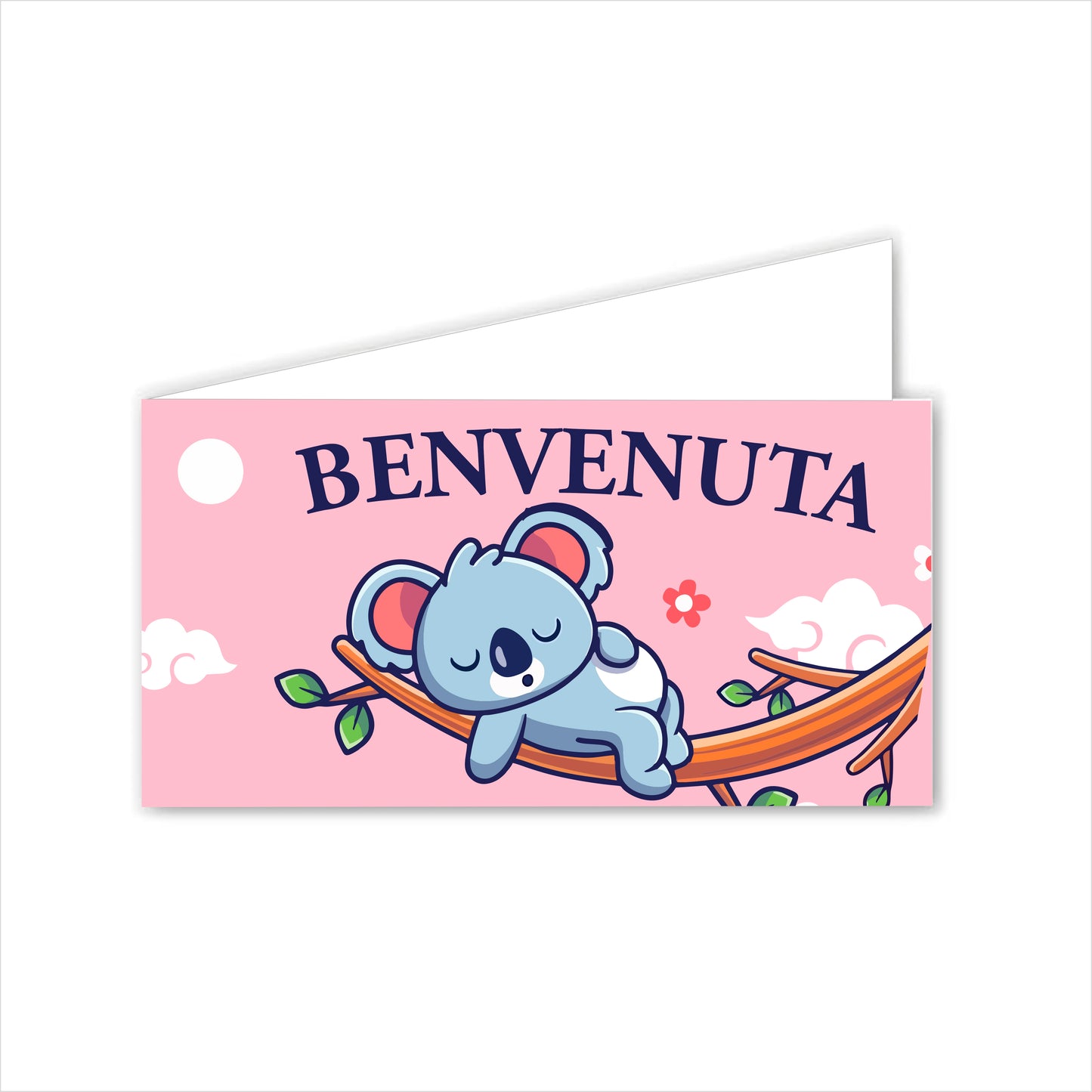 GLOBAL Bigliettini Bomboniera per Nascita Personalizzato - KOALA BIMBA - Bigliettini Bomboniera con piega, Bigliettini Bomboniera tondo, Personalizzati con Nome e Data, MADE IN ITALY