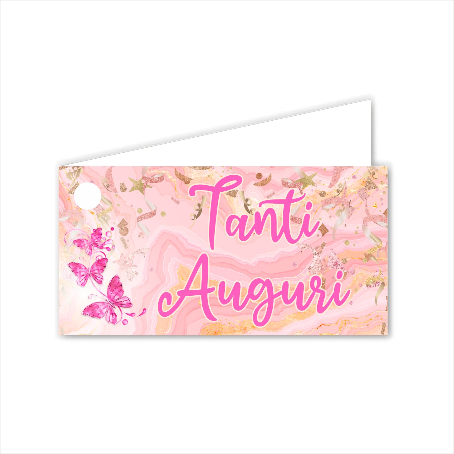 GLOBAL Bigliettini Bomboniera per Compleanno Personalizzato - FARFALLE ROSA - Bigliettini Bomboniera con piega, Bigliettini Bomboniera tondo, Personalizzati con Nome e Data, MADE IN ITALY