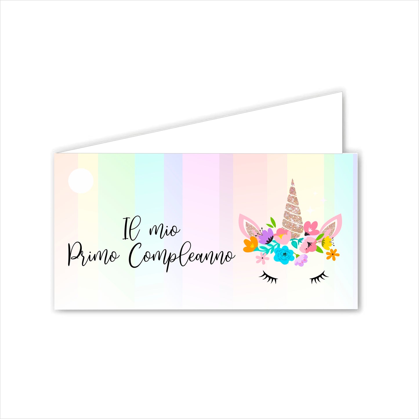 GLOBAL Bigliettini Bomboniera per Compleanno Personalizzato - UNICORNO MOD. 2 - Bigliettini Bomboniera con piega, Bigliettini Bomboniera tondo, Personalizzati con Nome e Data, MADE IN ITALY