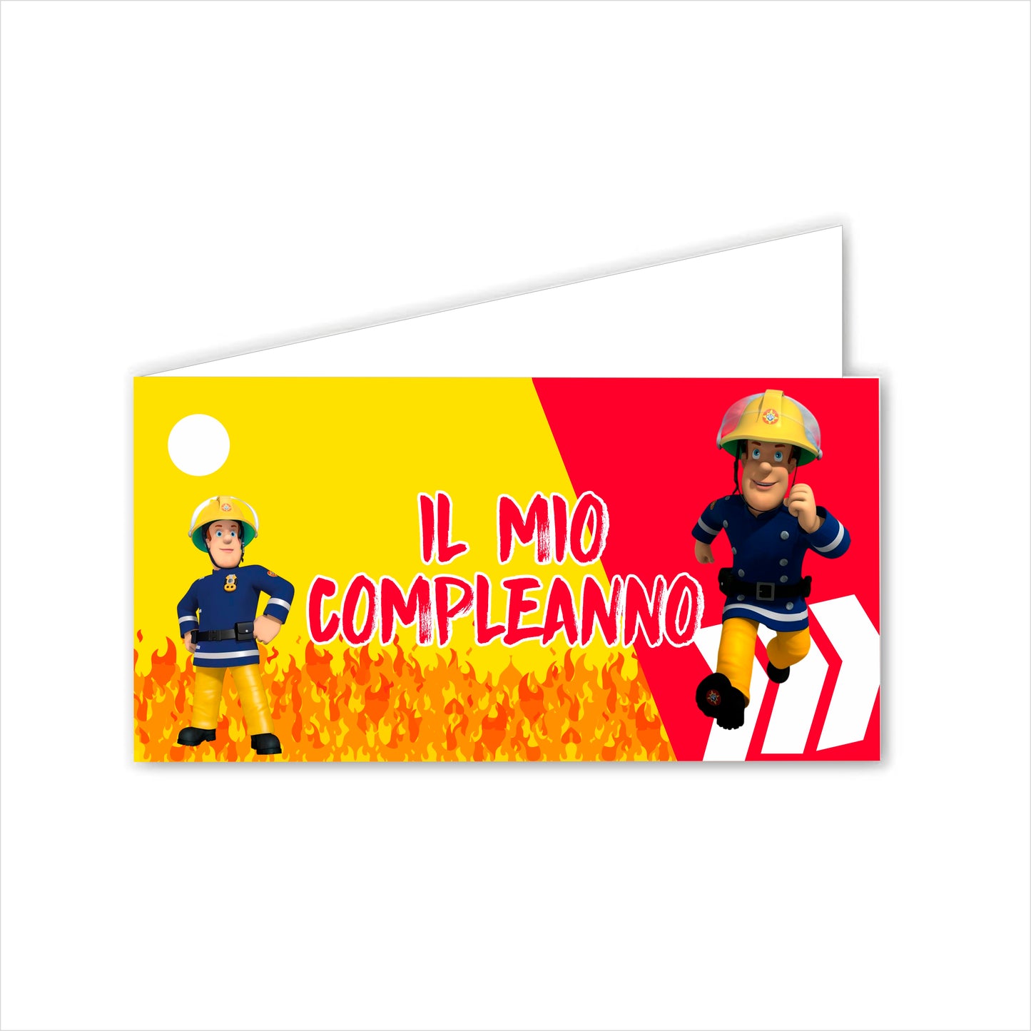 GLOBAL Bigliettini Bomboniera per Compleanno Personalizzato - SAM IL POMPIERE - Bigliettini Bomboniera con piega, Bigliettini Bomboniera tondo, Personalizzati con Nome e Data, MADE IN ITALY