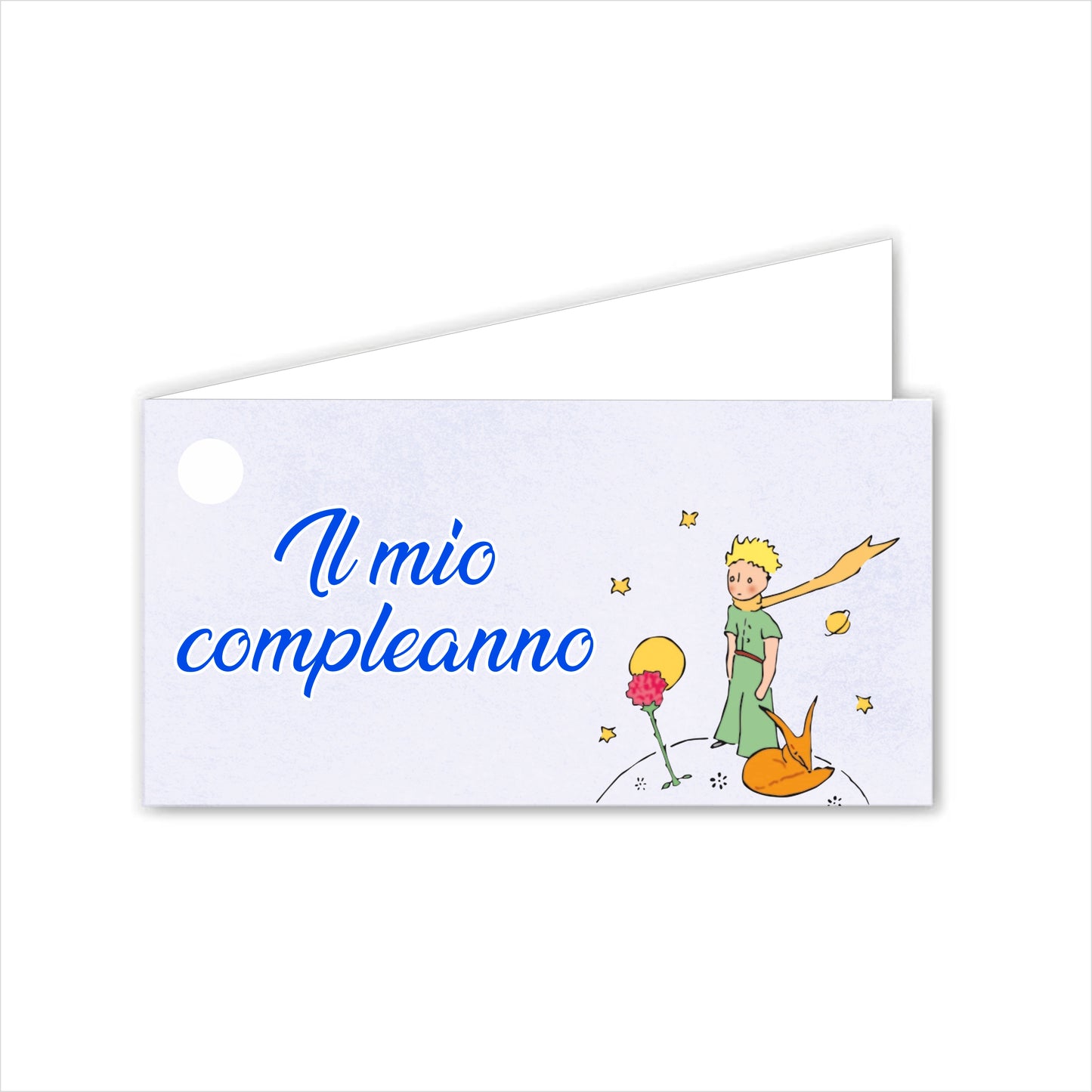 GLOBAL Bigliettini Bomboniera per Compleanno Personalizzato - IL PICCOLO PRINCIPE - Bigliettini Bomboniera con piega, Bigliettini Bomboniera tondo, Personalizzati con Nome e Data, MADE IN ITALY