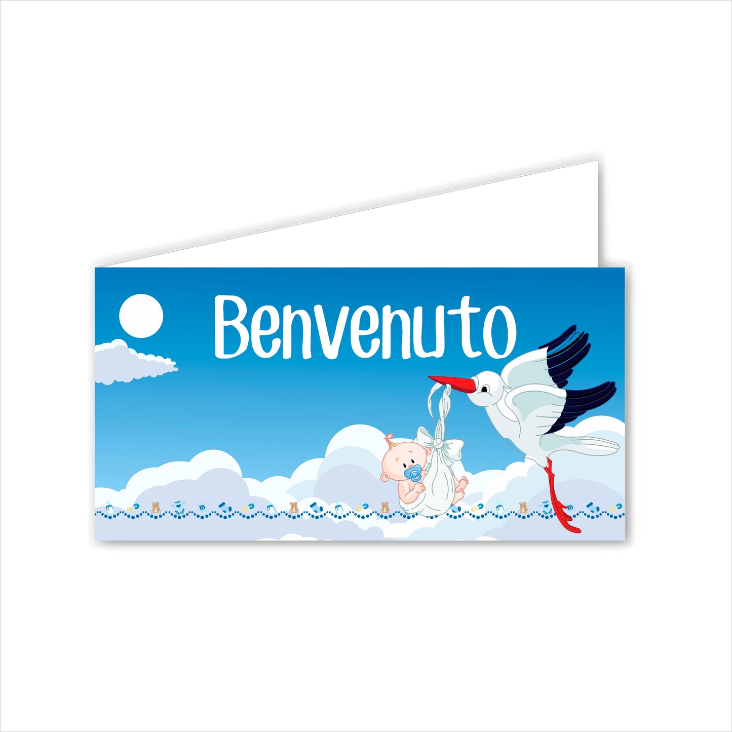 GLOBAL Bigliettini Bomboniera per Nascita Personalizzato - CICOGNA BIMBO - Bigliettini Bomboniera con piega, Bigliettini Bomboniera tondo, Personalizzati con Nome e Data, MADE IN ITALY