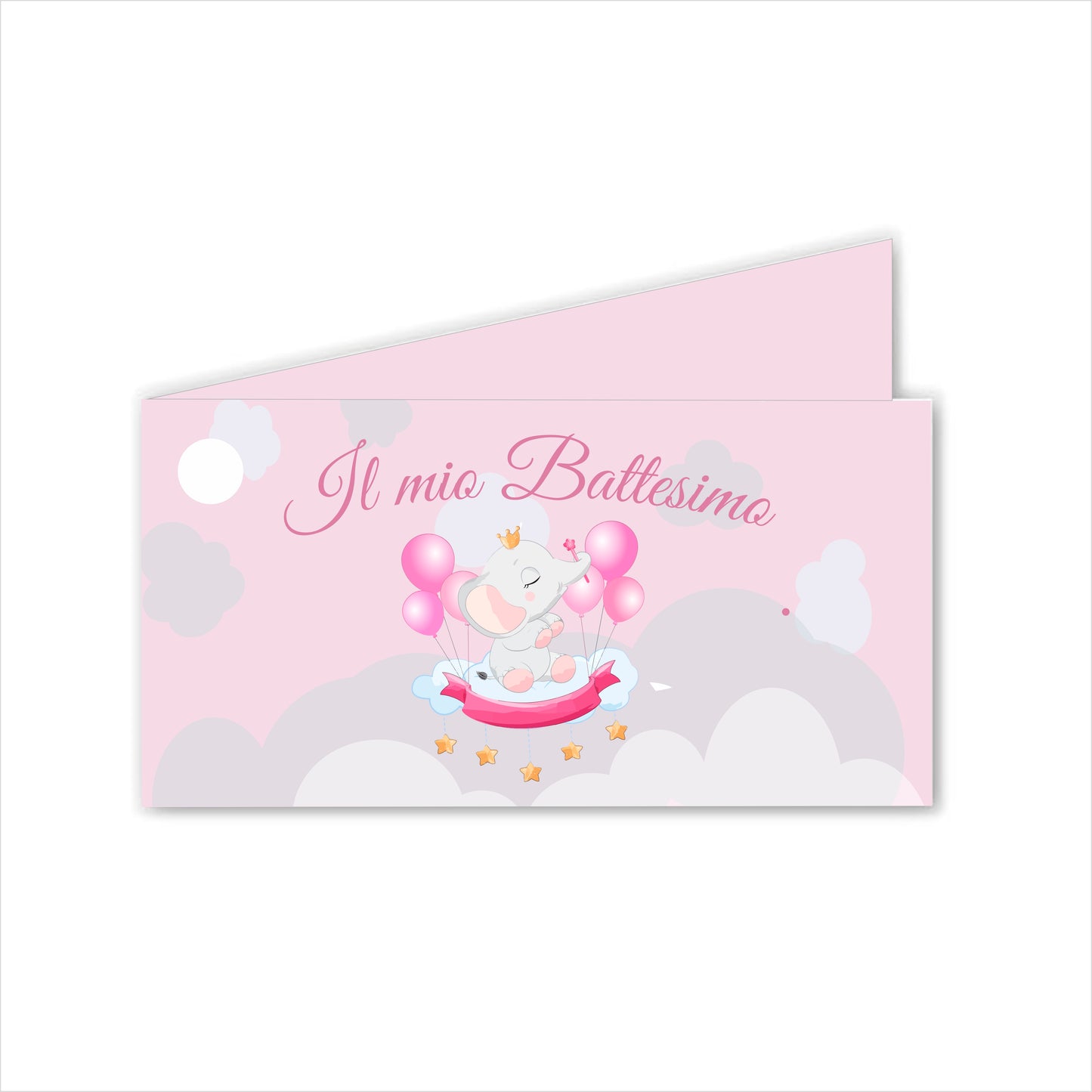 GLOBAL Bigliettini Bomboniera per Battesimo Personalizzato - ELEFANTE BIMBA - Bigliettini Bomboniera con piega, Bigliettini Bomboniera tondo, Personalizzati con Nome e Data, MADE IN ITALY