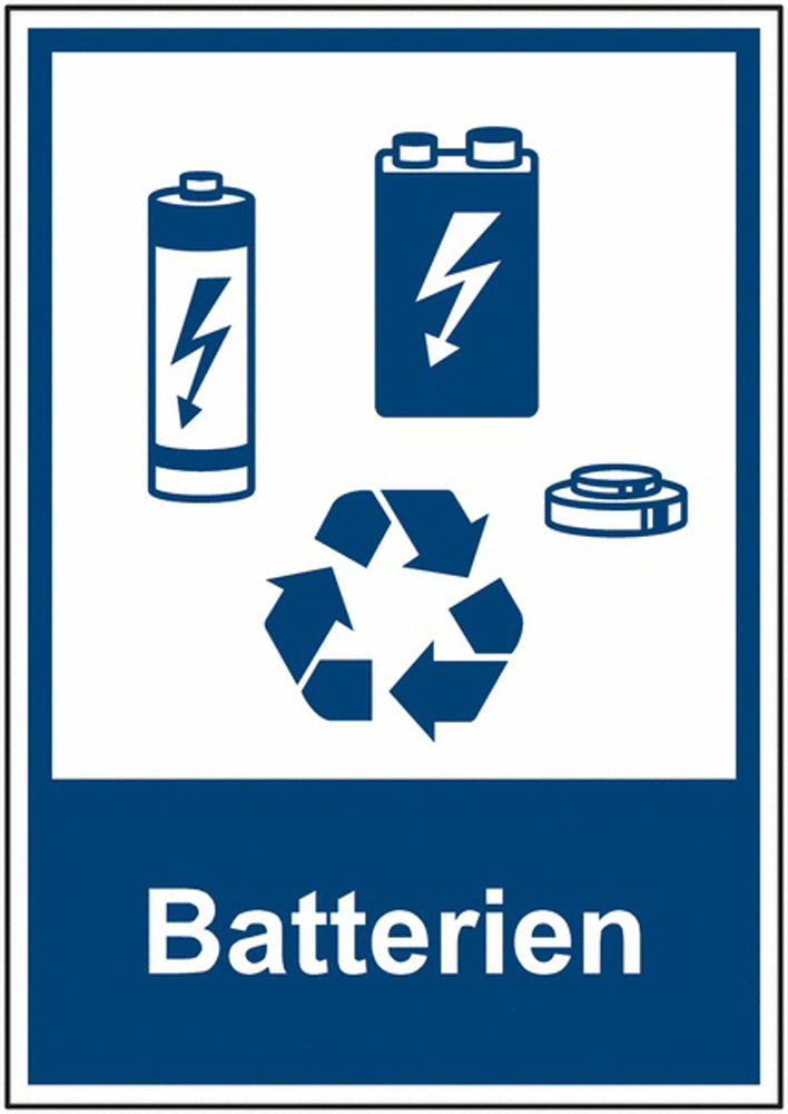 GLOBAL CARTELLO SEGNALETICO - Recycling-Piktogramm-Schilder Batterien - Adesivo Extra Resistente, Pannello in Forex, Pannello In Alluminio