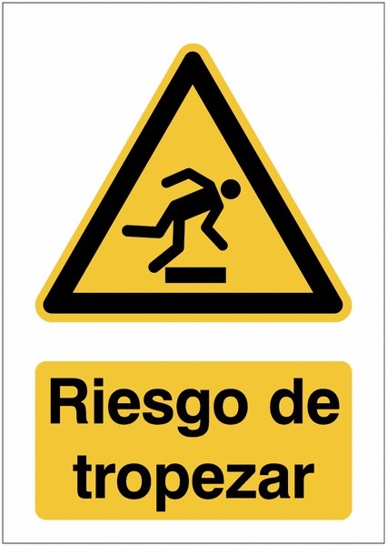 GLOBAL CARTELLO SEGNALETICO - Riesgo de tropezar - Adesivo Extra Resistente, Pannello in Forex, Pannello In Alluminio