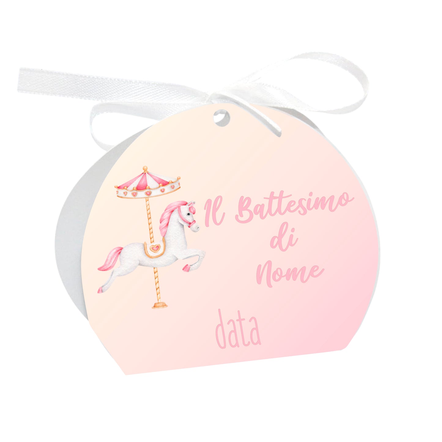 GLOBAL Scatole Portaconfetti per Battesimo Personalizzate - CAVALLO A DONDOLO BIMBA - Scatoline Bomboniere battesimo con nastrino personalizzato MADE IN ITALY