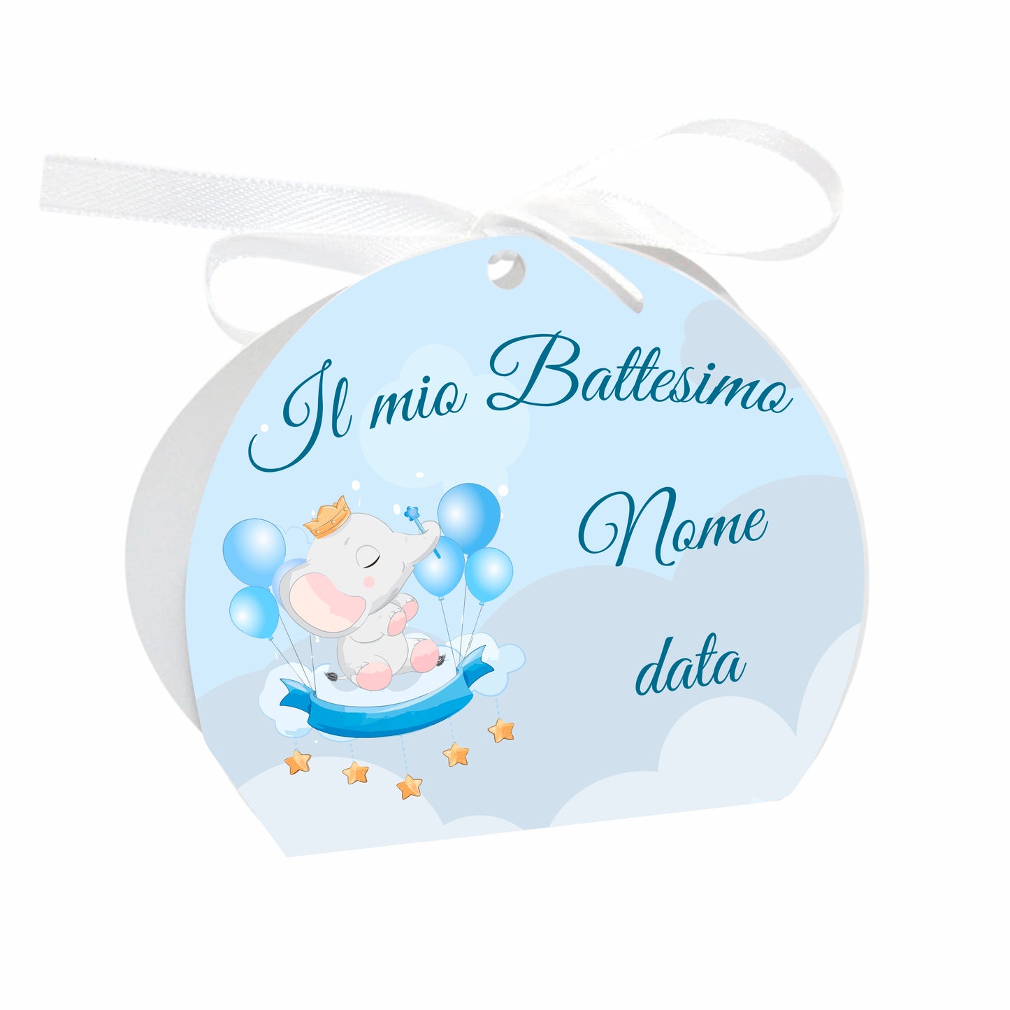 GLOBAL Scatole Portaconfetti per Battesimo Personalizzate - ELEFANTE BIMBO - Scatoline Bomboniere battesimo con nastrino personalizzato MADE IN ITALY