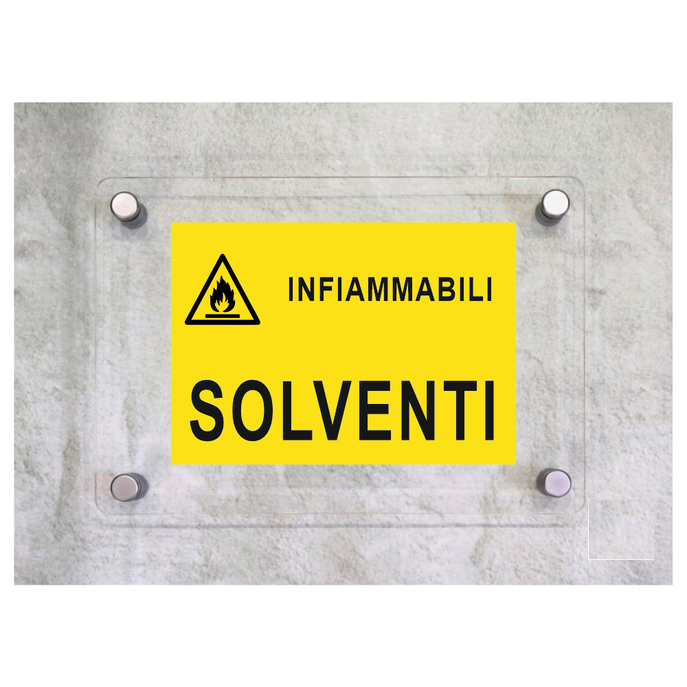 Global Targa Cartello in plexiglass - SODA CAUSTICA RETTANGOLARE - Con Distanziali in acciaio inox, Stampa UV
