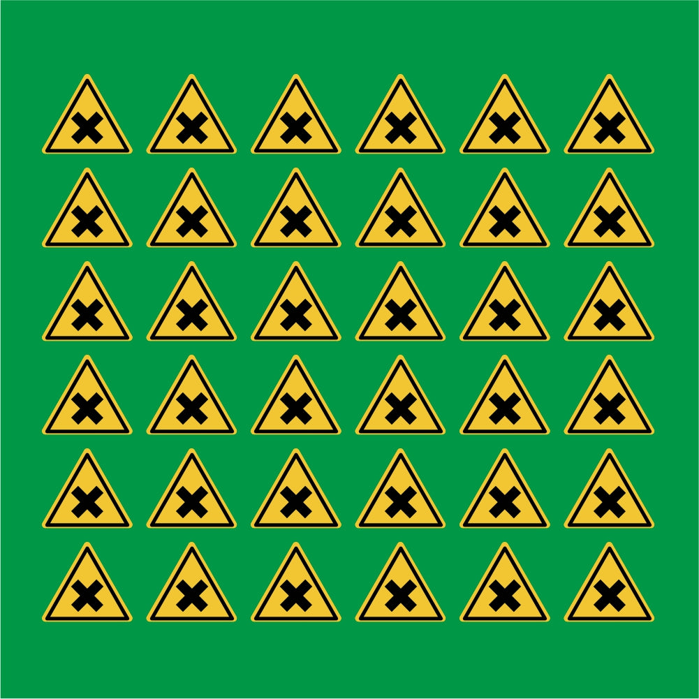 PACCO DA 6 KIT DI 6 ADESIVI TRIANGOLARI - Sostanze nocive o irritanti - Pittogramma ISO 7010 Con Stampa Diretta U.V.