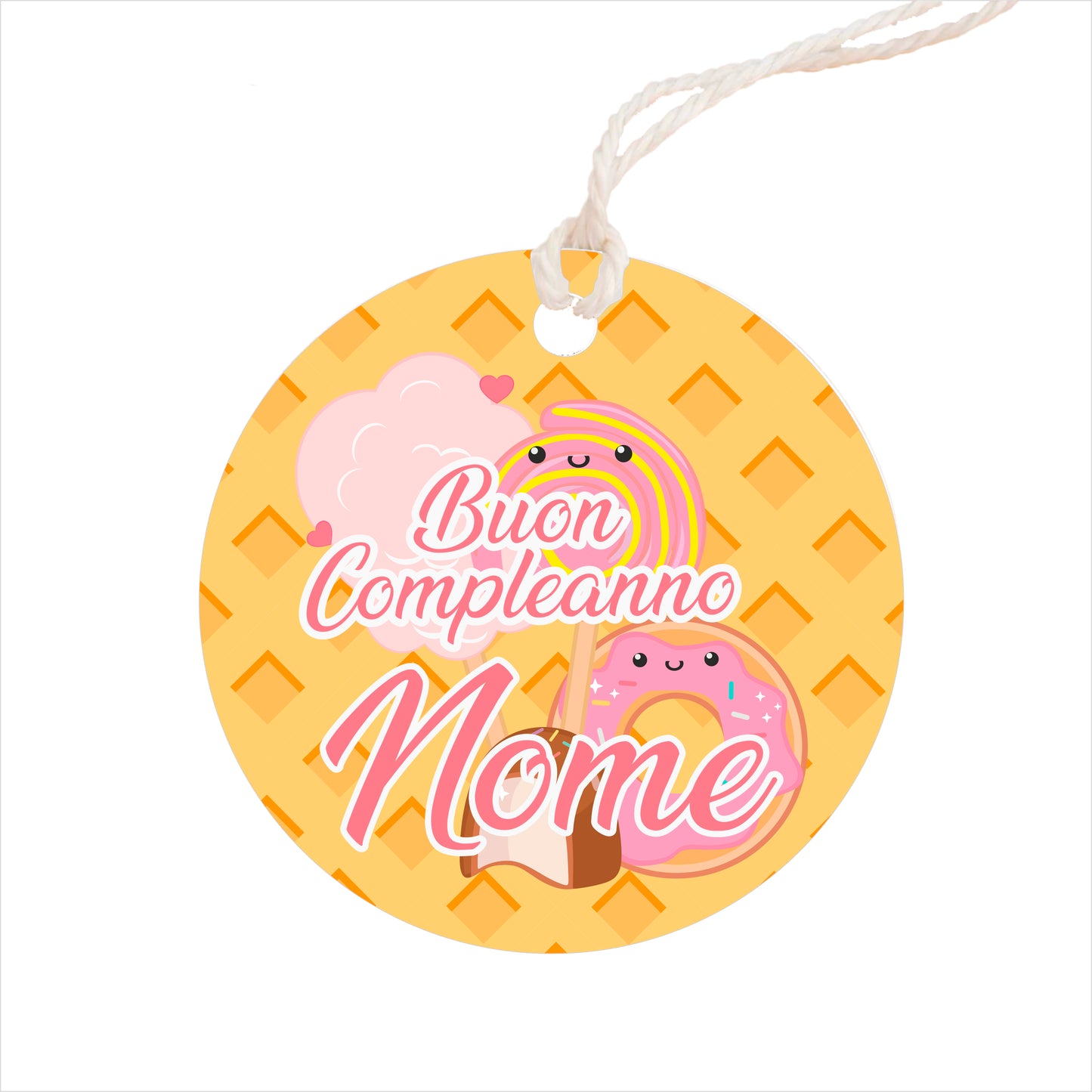 GLOBAL Bigliettini Bomboniera per Compleanno Personalizzato - DOLCI E CARAMELLE - Bigliettini Bomboniera con piega, Bigliettini Bomboniera tondo, Personalizzati con Nome e Data, MADE IN ITALY