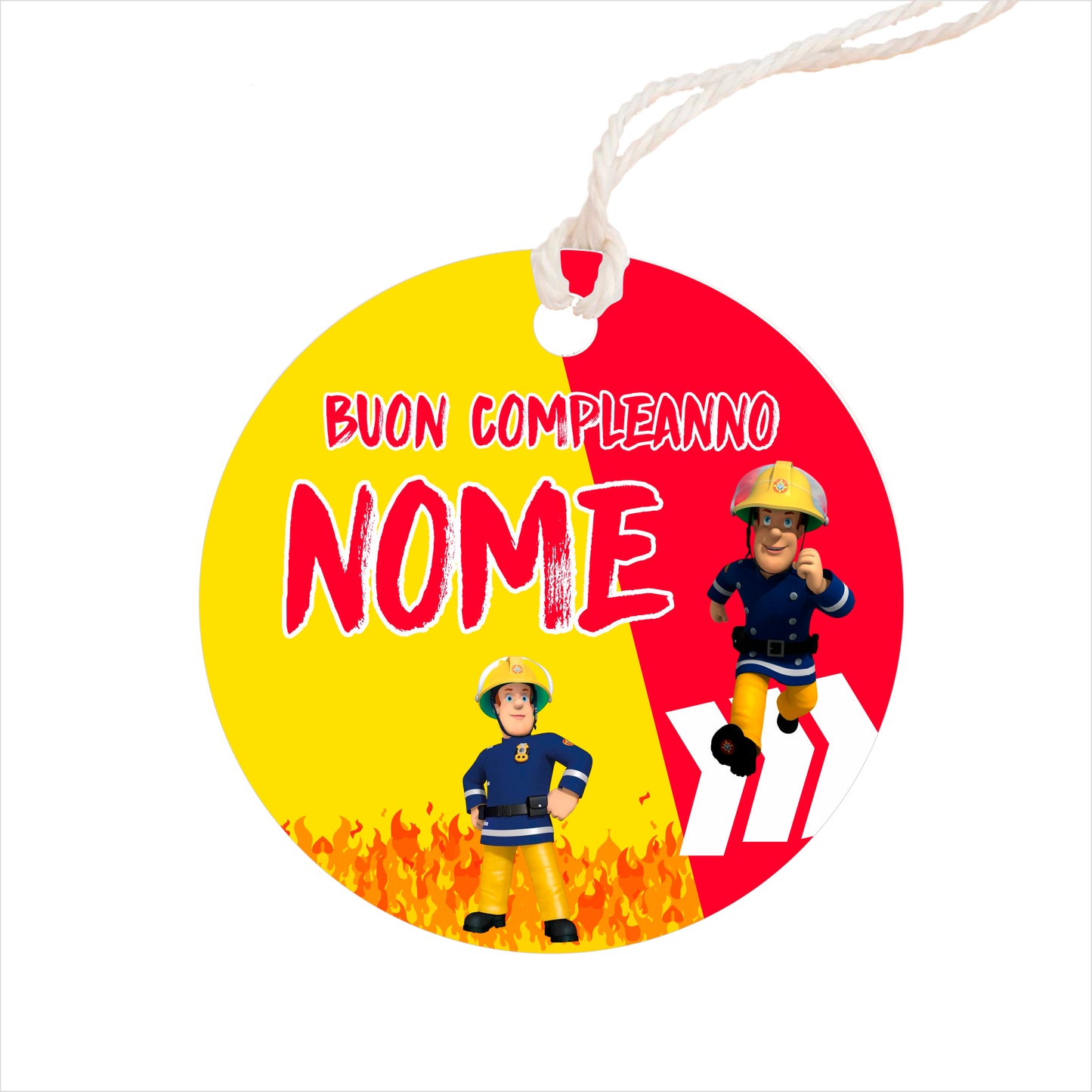 GLOBAL Bigliettini Bomboniera per Compleanno Personalizzato - SAM IL POMPIERE - Bigliettini Bomboniera con piega, Bigliettini Bomboniera tondo, Personalizzati con Nome e Data, MADE IN ITALY