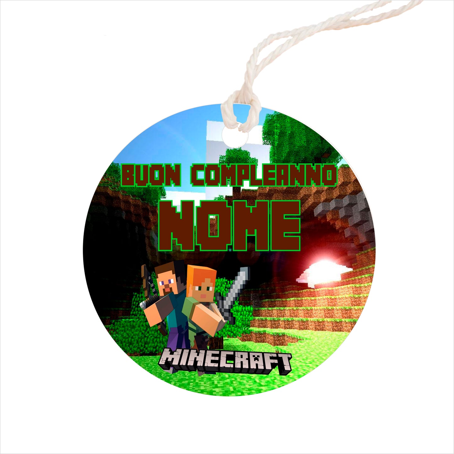 GLOBAL Bigliettini Bomboniera per Compleanno Personalizzato - MINECRAFT - Bigliettini Bomboniera con piega, Bigliettini Bomboniera tondo, Personalizzati con Nome e Data, MADE IN ITALY