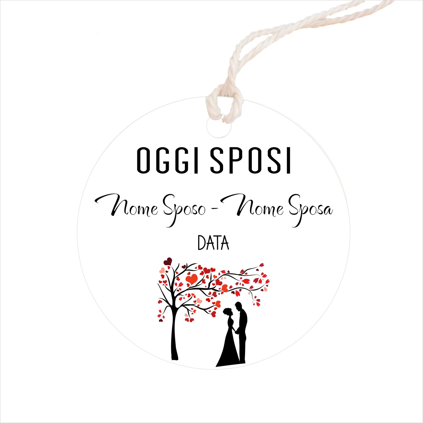 GLOBAL Bigliettini Bomboniera per Matrimonio Personalizzato - OGGI SPOSI MOD 2 - Bigliettini Bomboniera con piega, Bigliettini Bomboniera tondo, Personalizzati con Nome e Data, MADE IN ITALY