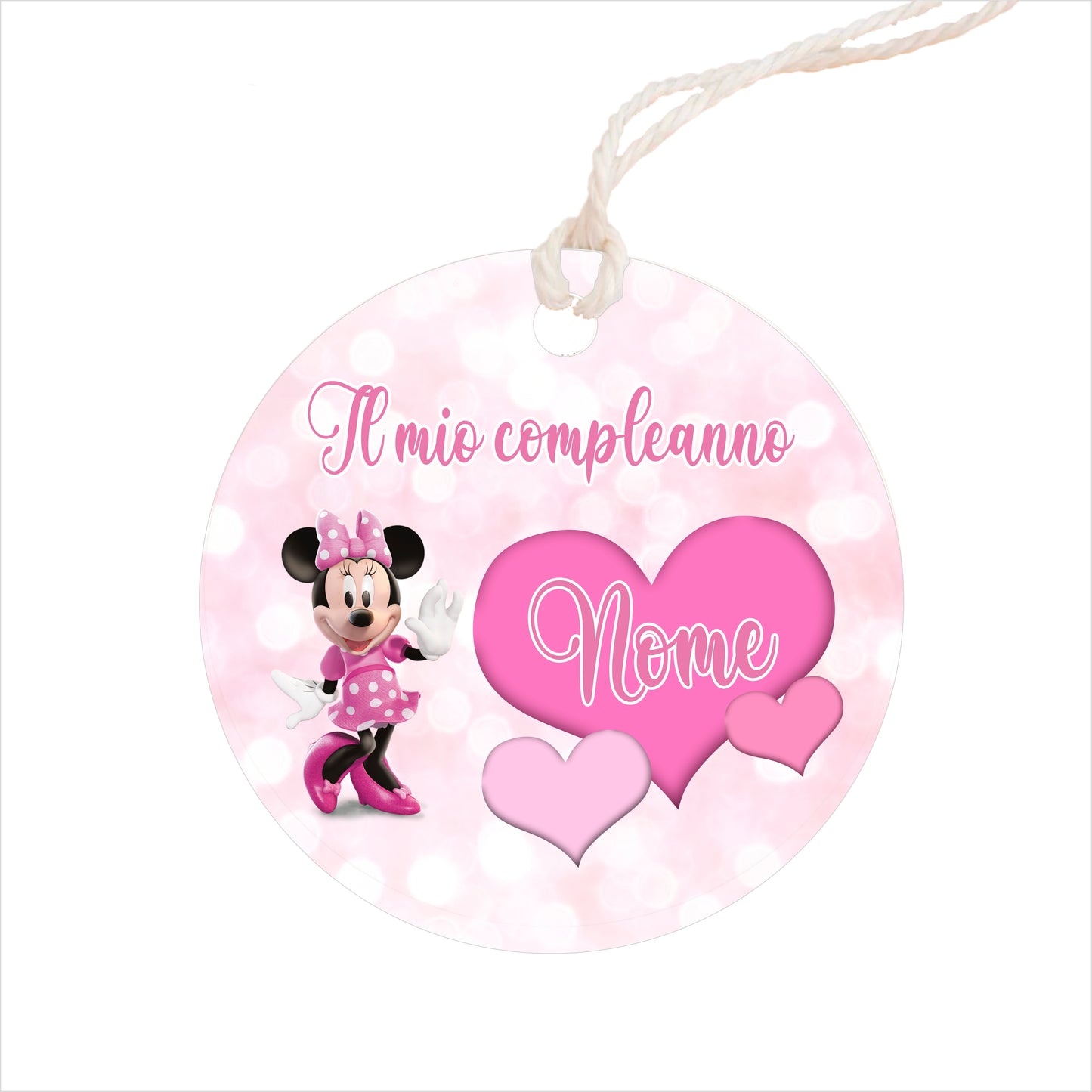 GLOBAL Bigliettini Bomboniera per Compleanno Personalizzato - MINNIE - Bigliettini Bomboniera con piega, Bigliettini Bomboniera tondo, Personalizzati con Nome e Data, MADE IN ITALY
