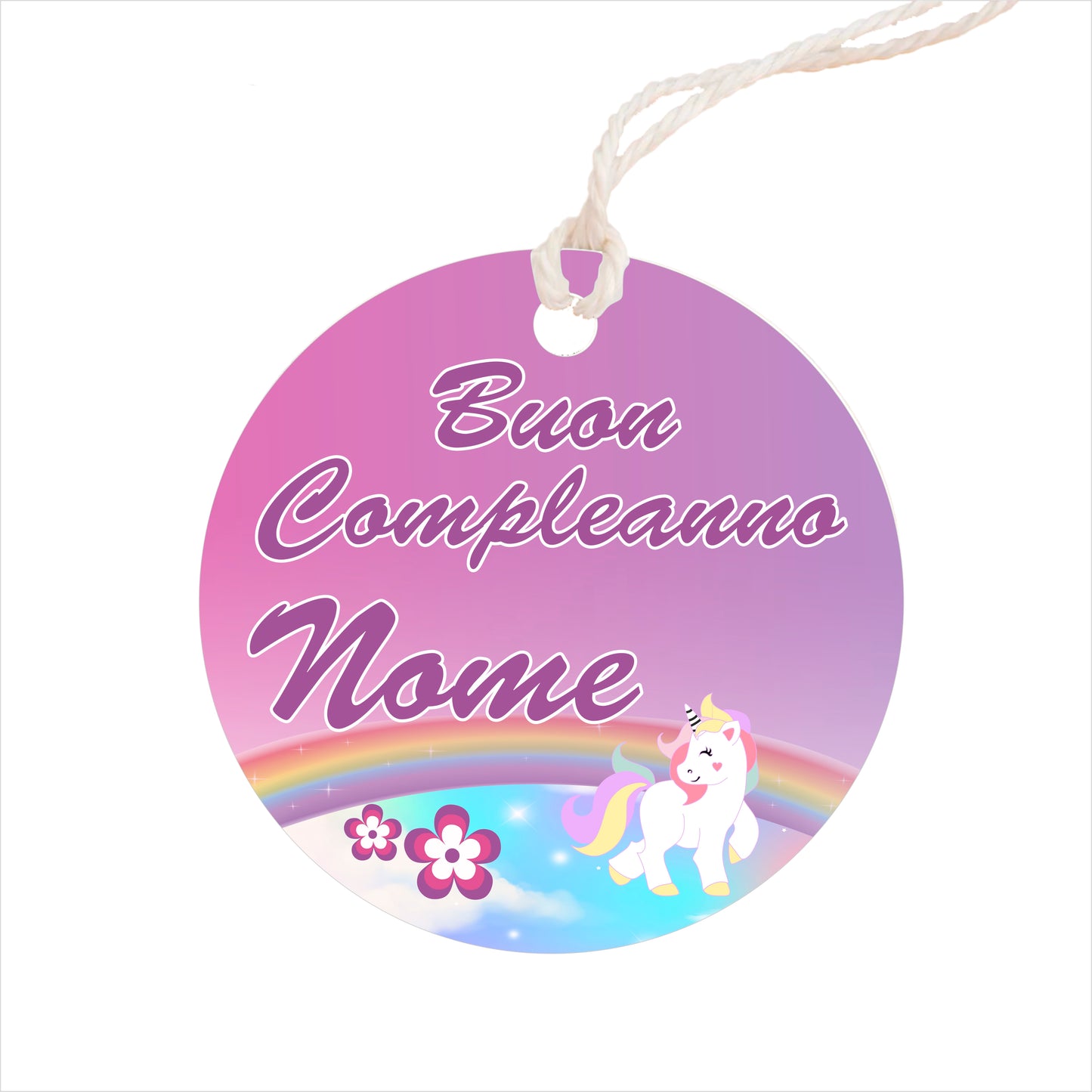 GLOBAL Bigliettini Bomboniera per Compleanno Personalizzato - UNICORNO - Bigliettini Bomboniera con piega, Bigliettini Bomboniera tondo, Personalizzati con Nome e Data, MADE IN ITALY