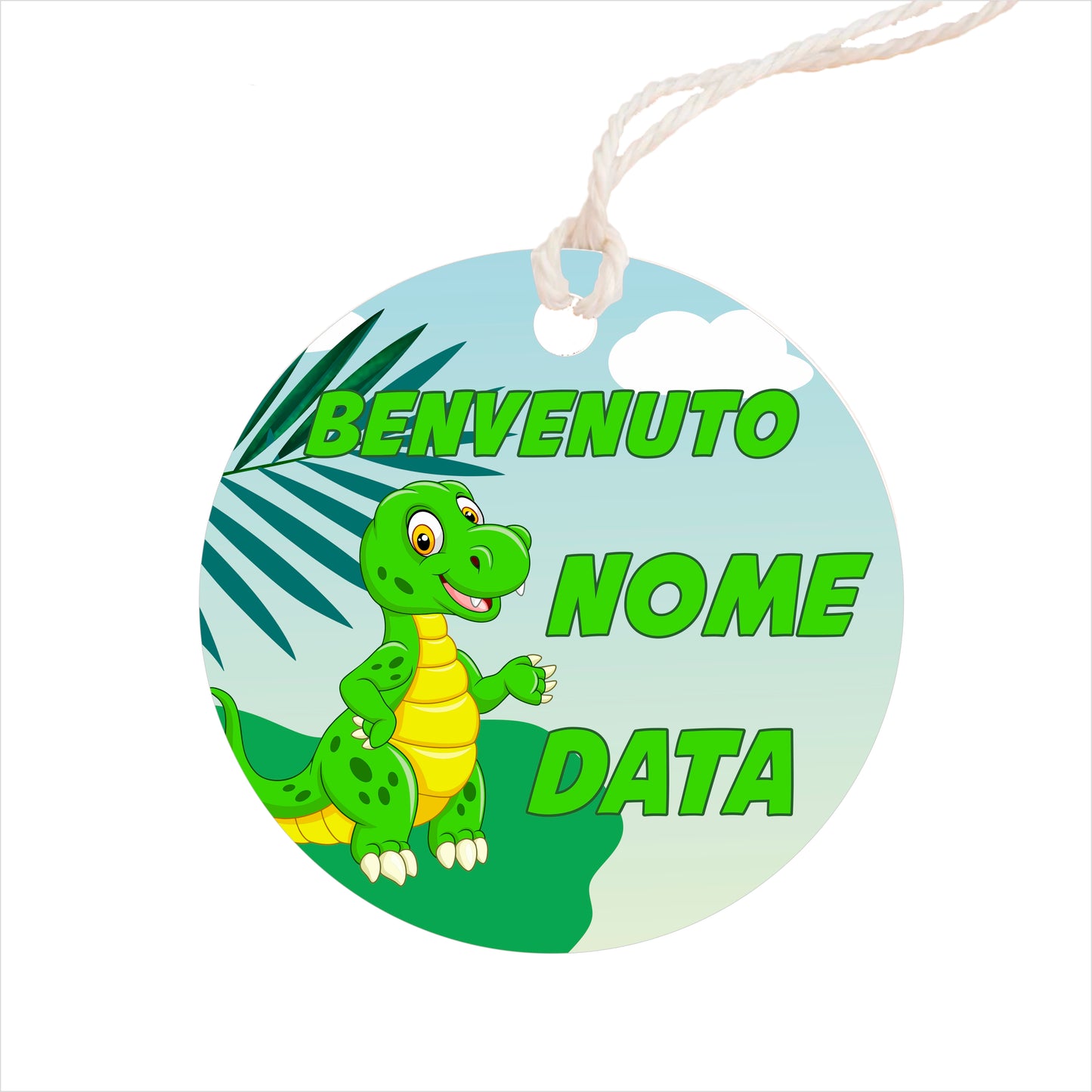 GLOBAL Bigliettini Bomboniera per Nascita Personalizzato - DINOSAURO - Bigliettini Bomboniera con piega, Bigliettini Bomboniera tondo, Personalizzati con Nome e Data, MADE IN ITALY