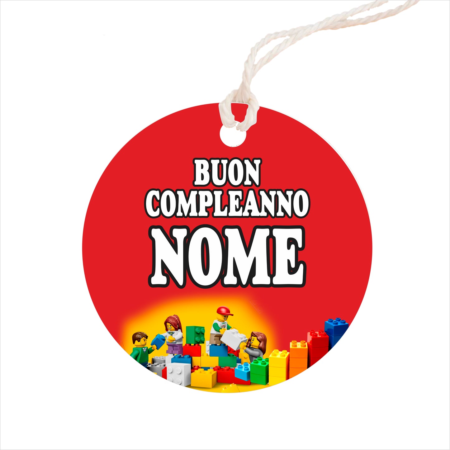GLOBAL Bigliettini Bomboniera per Compleanno Personalizzato - LEGO - Bigliettini Bomboniera con piega, Bigliettini Bomboniera tondo, Personalizzati con Nome e Data, MADE IN ITALY