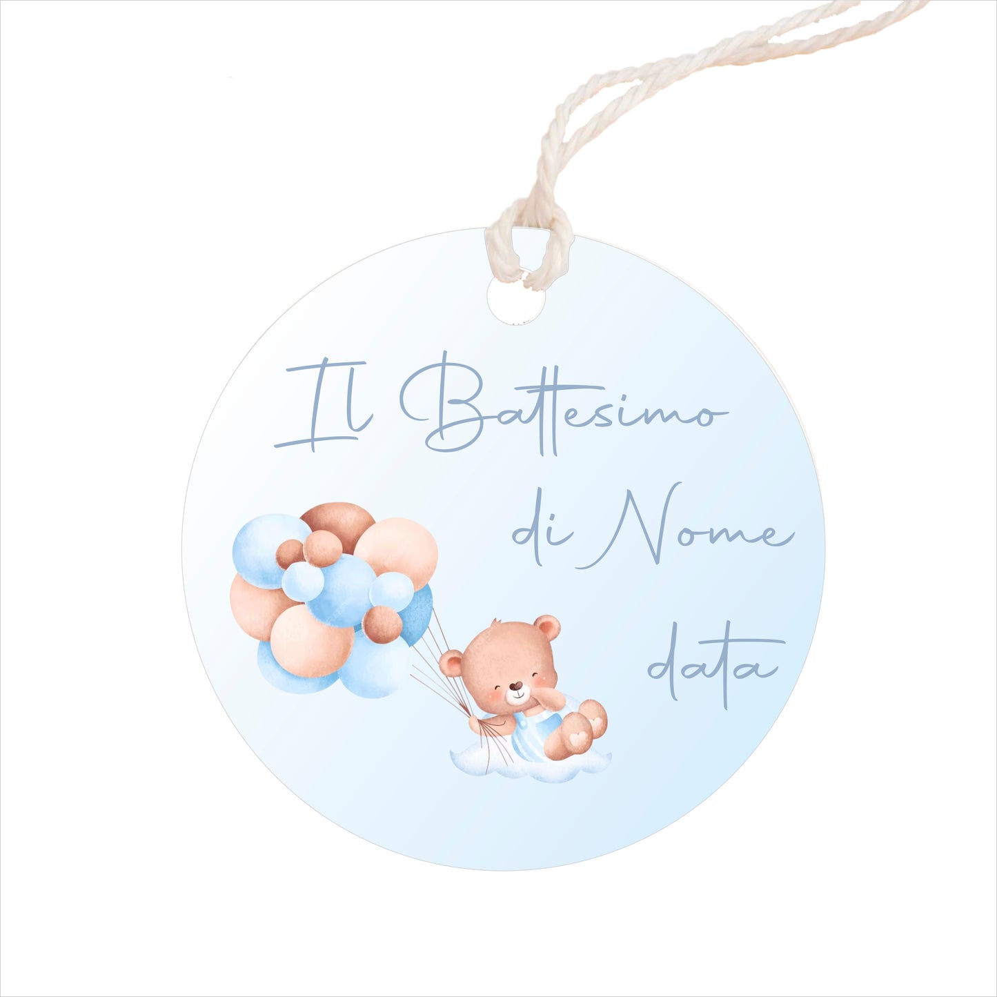 GLOBAL Bigliettini Bomboniera per Battesimo Personalizzato - ORSETTO BIMBO - Bigliettini Bomboniera con piega, Bigliettini Bomboniera tondo, Personalizzati con Nome e Data, MADE IN ITALY